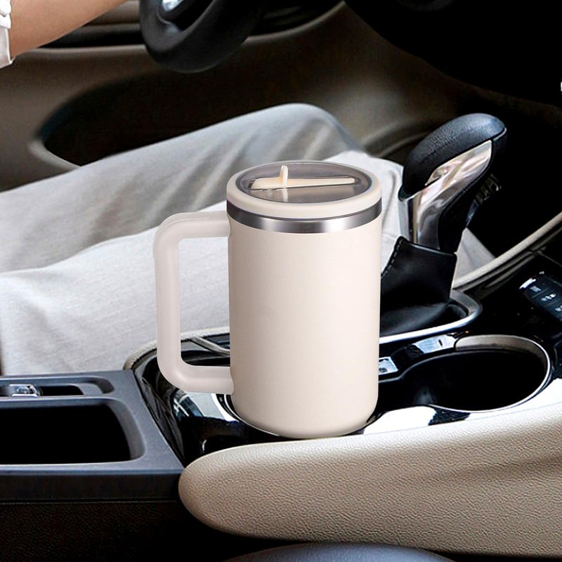 ANTAND 40oz Flip Straw Leak Proof Lid for Stanley H2.0 Quencher Protour Tumbler, 2 Pack Spill Proof Lid Replacement Straw Cover Top for 40 OZ Stanley Cup Accessories (Beige,Black)