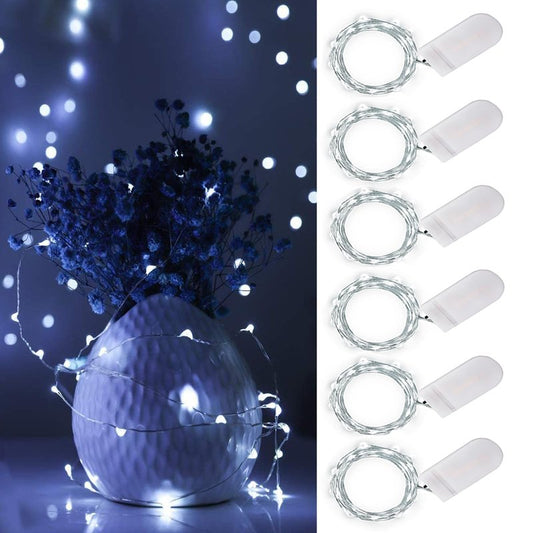 Ostwiki Cool White Fairy Lights Battery Operated String Lights 6 Pack Mini Lights, 20 LED 7ft Twinkle Firefly Starry Lights for DIY Craft Mason Jar Bedroom Wedding Party Table Christmas Decoration