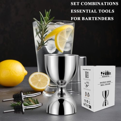 Jigger for Bartending, 2 oz 1 oz Bartender Jigger Stainless Steel, Double Cocktail Jiggers with Internal Measurements, Bar Tool for Bartending, Shot Drink Measurer for Cocktails(1Jigger - 2 Pourers）