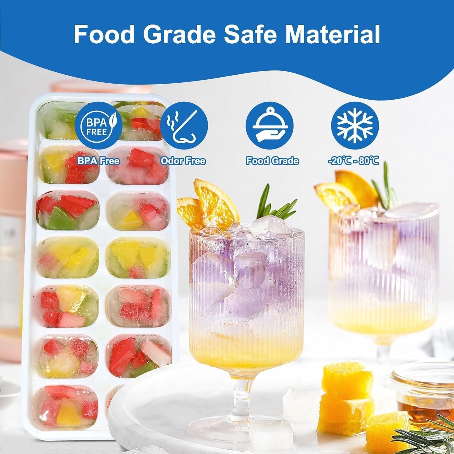 Skiennix Ice Cube Trays - 4 Pack Stackable Silicone Molds with Lids | BPA-Free & Dishwasher Safe
