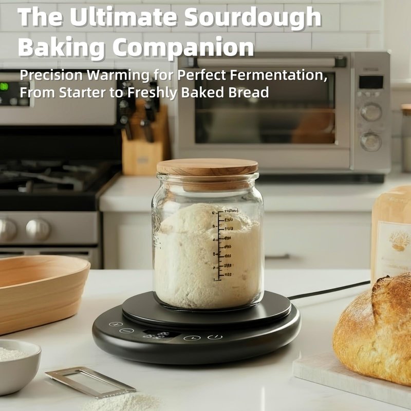 amhshkou Sourdough Starter Warmer - Professional 1°F Precision, 24H Auto Shutdown Timer, Delayed Start, 4.9" Surface for Perfect Fermentation (Black)