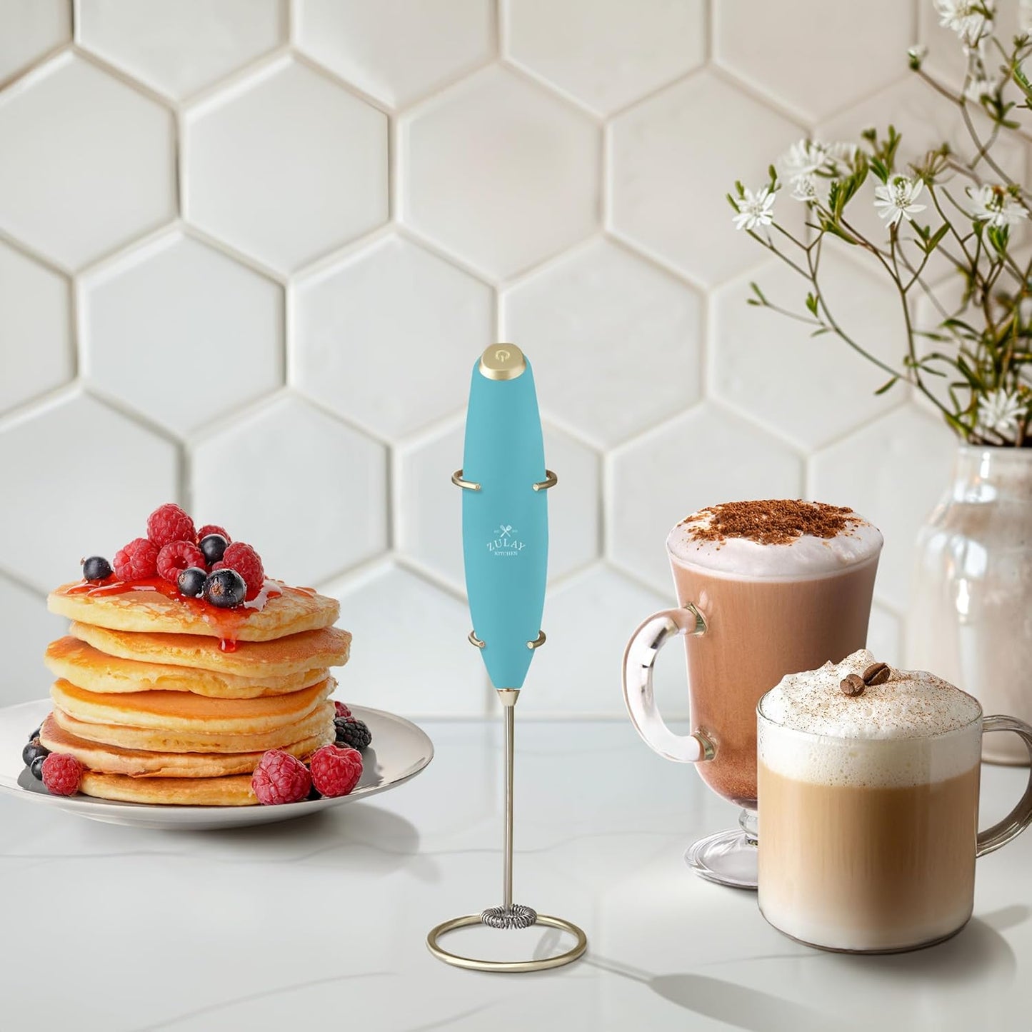 Zulay Kitchen Milk Frother Wand - Ultra-Fast Electric Whisk for Coffee & Lattes - Lake Gold Finish