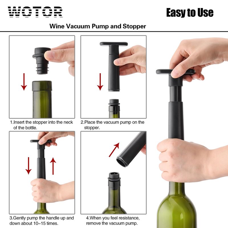 WOTOR Wine Stoppers Vacuum, Silicone Wine Saver & Preserver, Reusable Bottle Sealer, Keep Fresh (Black, 12 Pieces)