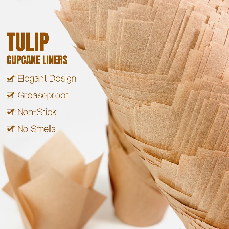250Pcs Tulip Cupcake Liners,Parchment Paper Cupcake Liners,Muffin Liner for Baking in Standard Size,Cupcake Liner Paper for Party,Weeding,Birthday, Christmas,Valentines (Natural)