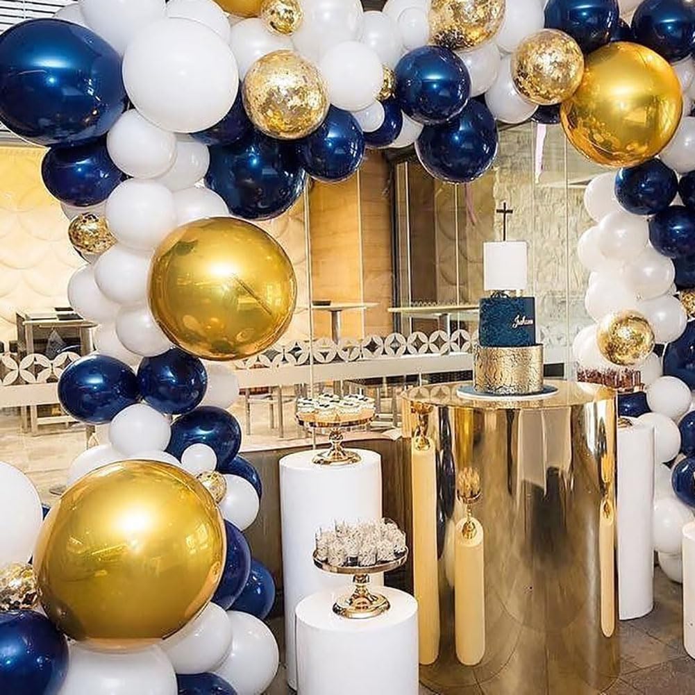 KALOR 12-Inch Navy Blue & Gold Confetti Balloons - 60 Pcs Metallic Latex for Parties & Celebrations