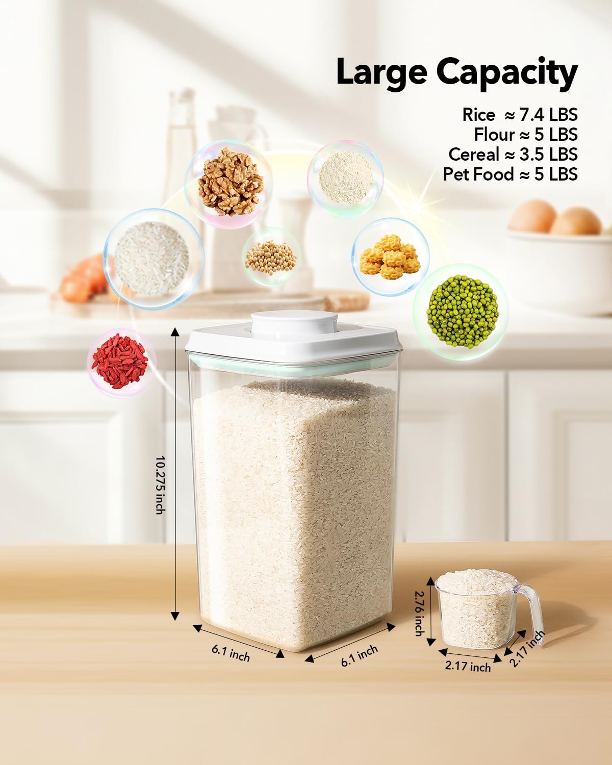 Ankou Airtight Food Storage Container - 4L BPA-Free Cereal, Rice, Flour & Snack Organizer | Stackable Design with Pop Lid & 130ml Scoop