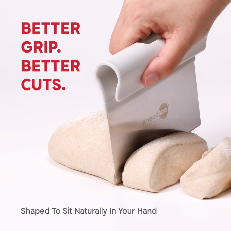 KneadAce Dough Scraper & Baker’s Brush Set. Stainless Steel Bench Scraper & Flour Cleaning Brush. Kitchen Tool for Pastry, Sourdough and Baking Prep Bread Dough Cutter, Gift For Bakers (White/Red)