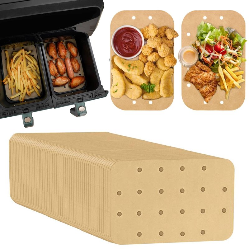 Air Fryer Liners Disposable Parchment Paper Sheets: 50PCS Rectangular Perforated Baking Paper for Ninja DZ201 Foodi 6-in-1 8-qt. 2-Basket and Mini Indoor Grill (8.6x5.5 Inch)