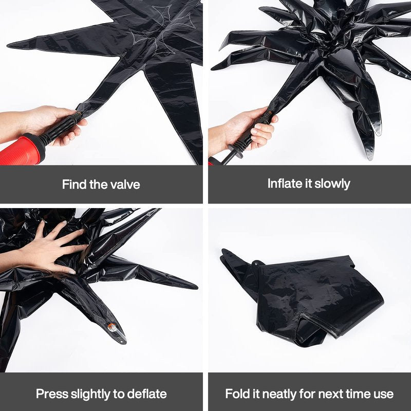 PartyWoo Black Star Foil Balloons 6pcs Different Sizes Pack of 27 22 Inch Large Black Explosion Spike Mylar Balloons for Graduation Birthday Retirement Anniversary Space Theme Party Decorations