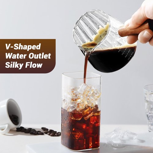 Espresso Measuring Cup 6 Oz, Espresso Glass Cups with Wood Handle, Milk Frothing Cup, Espresso Cup for Coffee, Milk, Tea or Maple Syrup Serving