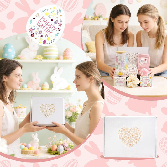 LUICONMO Easter Gifts for Teen Girls Women, Easter Baskets Stuffers for Teens Adults, Self Care Spa Gift Basket Spring Gifts Set Box with Bunny Theme Glass Cup - Brighten up Her Day!