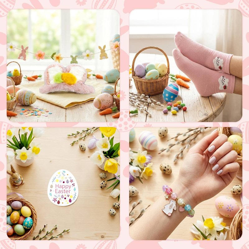 LUICONMO Easter Gifts for Teen Girls Women, Easter Baskets Stuffers for Teens Adults, Self Care Spa Gift Basket Spring Gifts Set Box with Bunny Theme Glass Cup - Brighten up Her Day!
