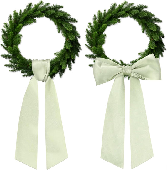 Skiennix Sage Green Wreath Sash - Blank Satin Monogram Sash for Front Door Decor | 2 Pcs Set
