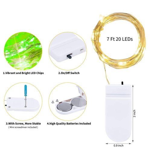 Brightown 12 Pack Easter Day Pastel LED Fairy Lights Battery Operated - Waterproof Silver Wire 7 ft 20 LED Firefly Lights for Easter Day Decor DIY Craft Party Bedroom