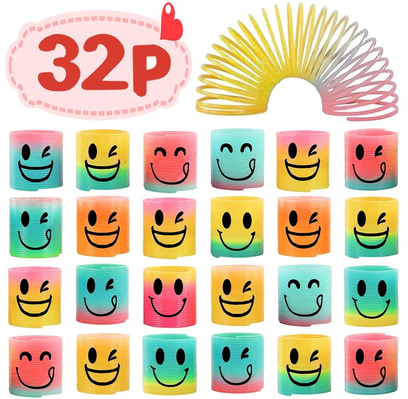 AZEN 32 Pcs Mini Spring Party Favors for Kids 3-5 4-8, Goodie Bags Stuffers for Birthday, Classroom Prizes Kids Prizes, Small Bulk Toys Gifts (4 Smile)