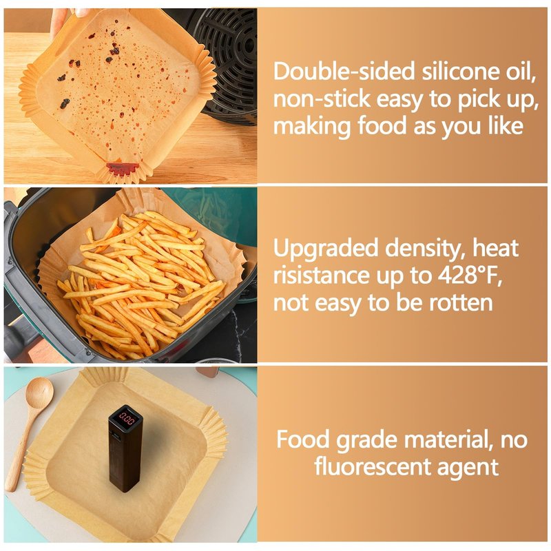 10 Inch Air Fryer Paper Liners, 150Pcs Air Fryer Liner Disposable, Oil-Proof & High-Temperature Resistant Parchment Baking Paper for Air Fryer, Microwave and Oven（Bottom Is 9 Inch）