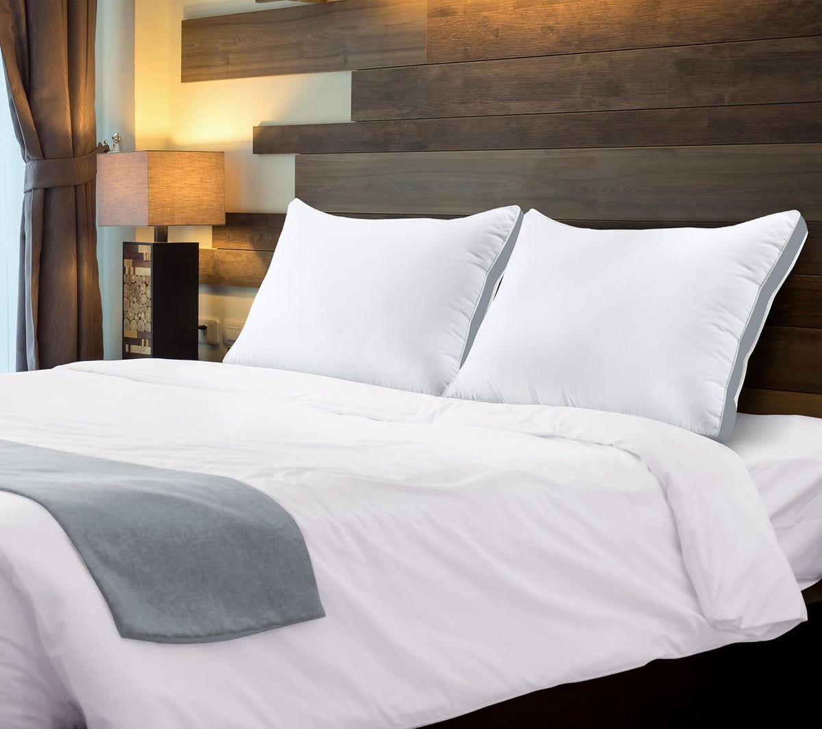 Utopia Bedding Queen Size Bed Pillows - Soft & Fluffy Down Alternative | Cooling Gusseted Set of 2 (Grey)