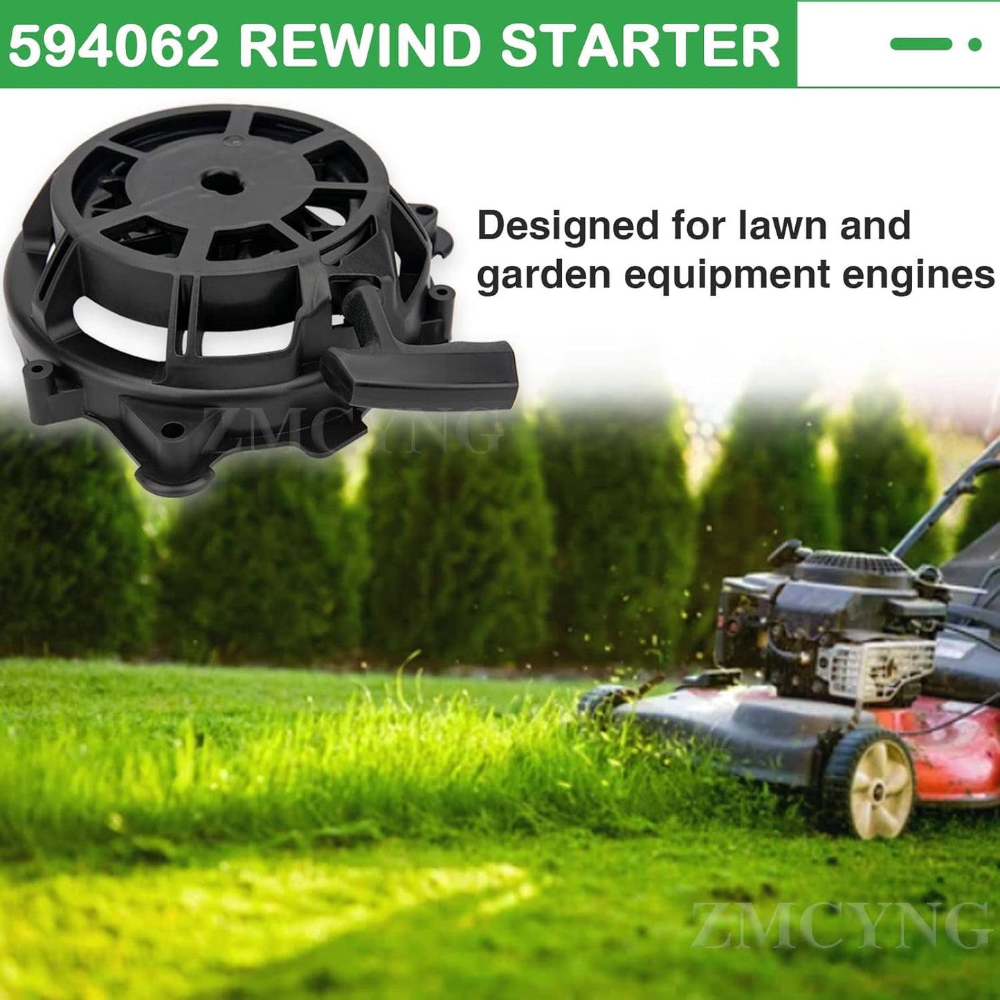ZMCYNG Recoil Starter Assembly - Fits 093J02, 103M02, 103M05, 104M02 Lawn Mowers | Black
