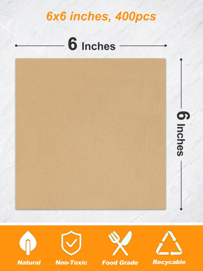 SMARTAKE 6 x 6 Inches Wax Paper for Food, 400 Pcs Non-Stick Hamburger Patty Paper, Square Sandwich Separators Wrapping Sheets, for Lunch, Restaurants, Barbecues, Picnics, Parties, Unbleached