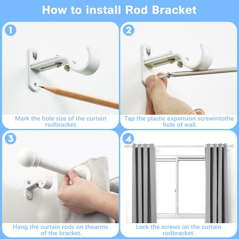 AMZSEVEN Curtain Rods for Windows 16 to 48 Inches, Curtain Rod Max Adjustable Length of 60 IN, 6/8" Diameter Drapery Rods Round Finials, White, Pack of 1
