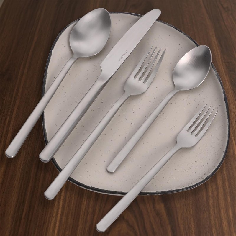 KINGSTONE 30 Pieces Silverware Set, Flatware Cutlery Set for 6, 18/10 Stainless Steel Silverware Utensils Minimalist Design Dishwasher Safe, Matte Silver
