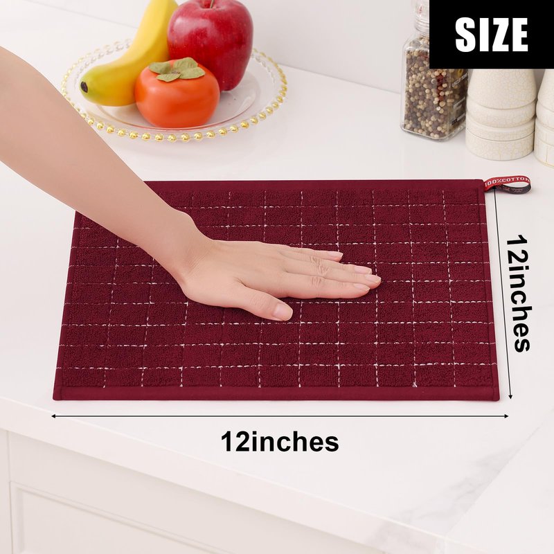 Homaxy 100% Cotton Terry Kitchen Dish Cloths, Ultra Soft and Absorbent Dish Towels for Kitchen, Suitable for Drying and Washing Dishes, 6 Pack, 12 x 12 Inches, Burgundy Red