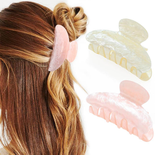 CAKURE Claw Clips - Pink Acrylic Hair Clips for Women & Girls | Pack of 2