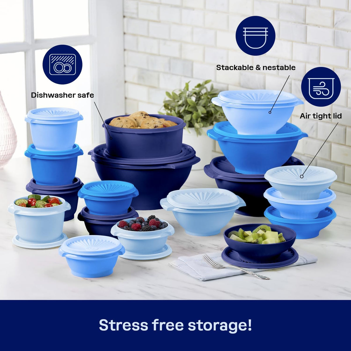 Tupperware Heritage Collection - 36 Piece Vintage Blue Food Storage Container Set | BPA-Free & Dishwasher Safe