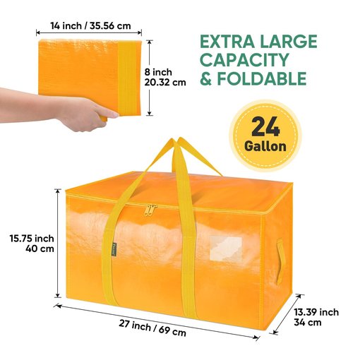 BALEINE 2-Pack Oversized Moving Bags with Reinforced Handles, Heavy-Duty Storage Tote for Clothes, Moving Supplies (Light Yellow, 2-Pack)