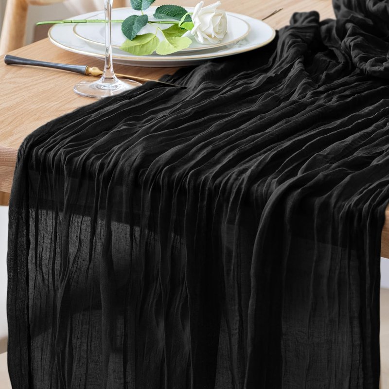 Xiomot Table Runner Cheesecloth 10FT Black Boho Gauze Cheese Cloth Rustic Sheer Table Runners for Wedding Birthday Bridal Baby Shower Party Decoration