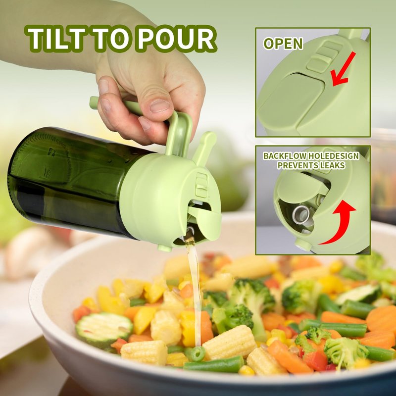 awddsv Upgraded 16oz Glass Olive Oil Sprayer (Green) – 2-in-1 No-Leak Spray & Pour Oil Dispenser for Air Fryer, Cooking, Salad & BBQ – Fine Mist, Easy Fill, Dishwasher Safe Kitchen Gadget