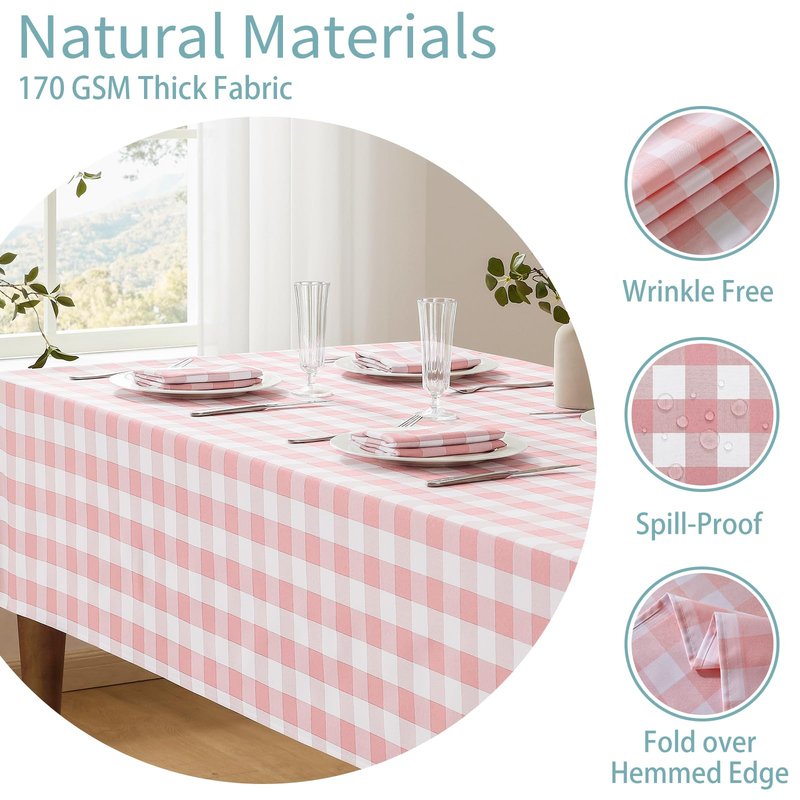 Veblandy Checkered Tablecloth Rectangle Waterproof Gingham Table Cloth Washable Buffalo Plaid Table Cover Wrinkle Free for Kitchen, Dining and Outdoor Picnic, 52 x 70 Inch, Pink and White