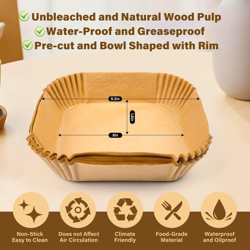 Air Fryer Liners Disposable, 125Pcs Parchment Paper, 8 Inch Non-stick Air Fryer Paper Liners, Unbleached Square Airfryer Liners for 5-8QT Air Fryer, Baking, Roasting Microwave