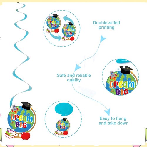 FYSUIMU Graduation Decorations - Hanging Banner & Swirls for Preschool Party | Congrats Grad!
