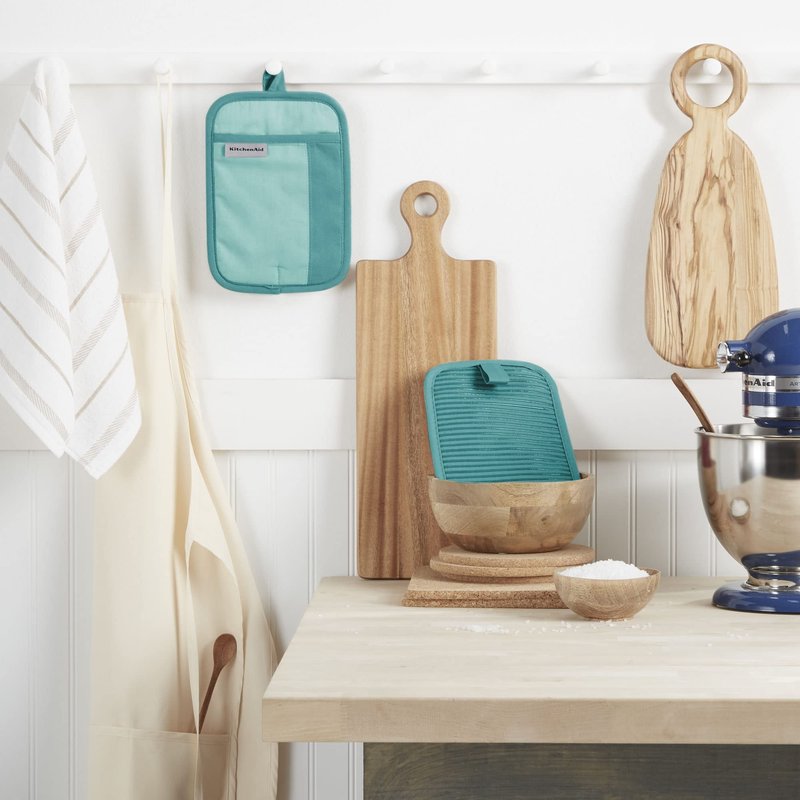 KitchenAid Beacon Two-Tone Non-Slip Pot Holder Set, Aqua Sky, 7"x10", 2 Piece
