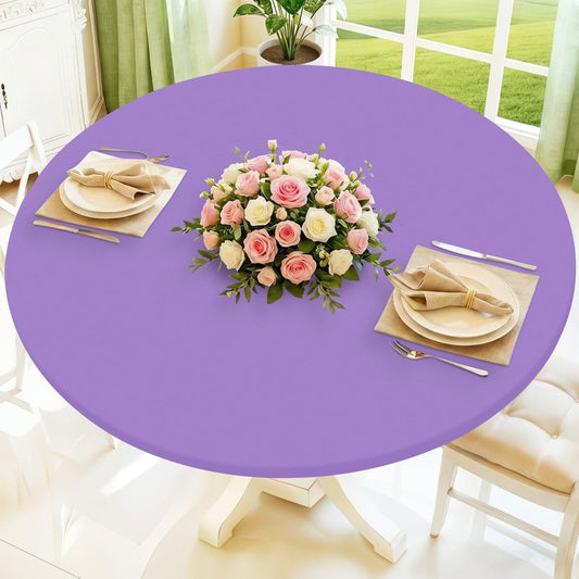 Moosfor Round Spandex Tablecloth, Elastic Fitted Waterproof Tablecloths for 45"-56" Tables, Stretch Washable Picnic Table Cover for Camping, Dining, Indoor and Outdoor,Lavender Purple