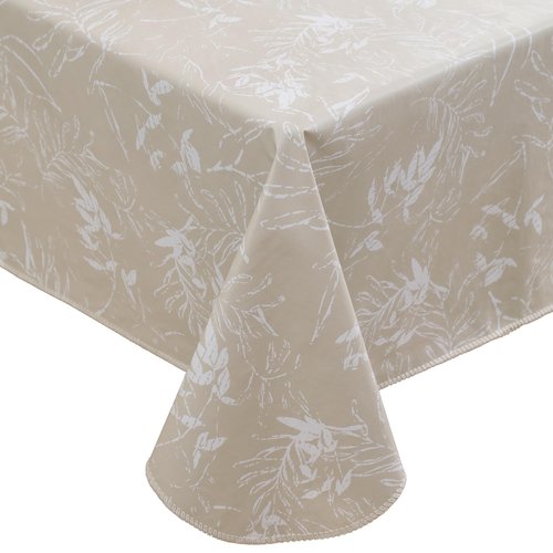 Heavy Duty Vinyl Tablecloth with Flannel Backing Waterproof Oil-Proof Plastic Table Cloth Stain-Resistant Wipeable Rectangle or Square Table Cover for Indoor and Outdoor (Beige Leaf，60x102 Inch)