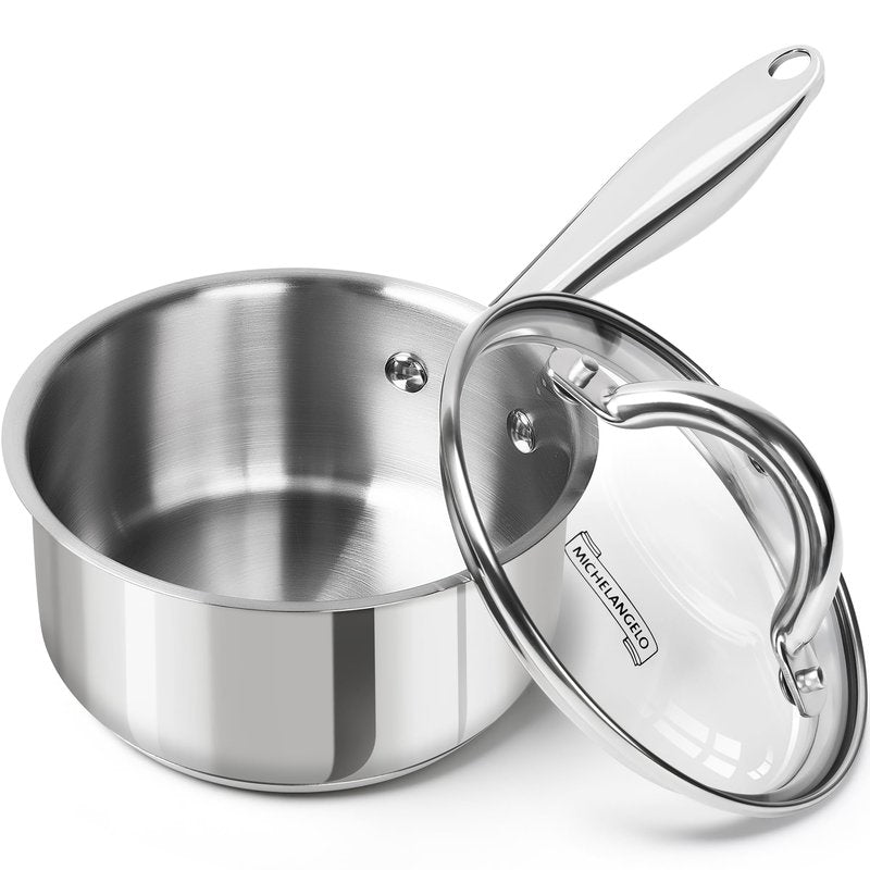 MICHELANGELO 1.5 QT Saucepan with Lid, 18/10 Stainless Steel Sauce Pan with Tri-Ply Bottom, Small Saucepan 1.5 Quart Sauce Pot, Induction Compatible