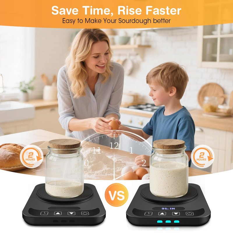 Sourdough Starter Warmer, Precise 1°F Thermostat Control (70-100°F) Sourdough Warming Mat, Auto Warming On/Off, 12-Hour Timer Sourdough Warmer for Home Baking (No Jar Included)