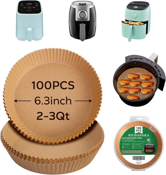SIUDANGKA Mini Air Fryer Liners - 100 Pcs Non-Stick Parchment Paper Pads for 2QT Air Fryers | Compatible with Ninja, COSORI, Instant Vortex, CHEFMAN