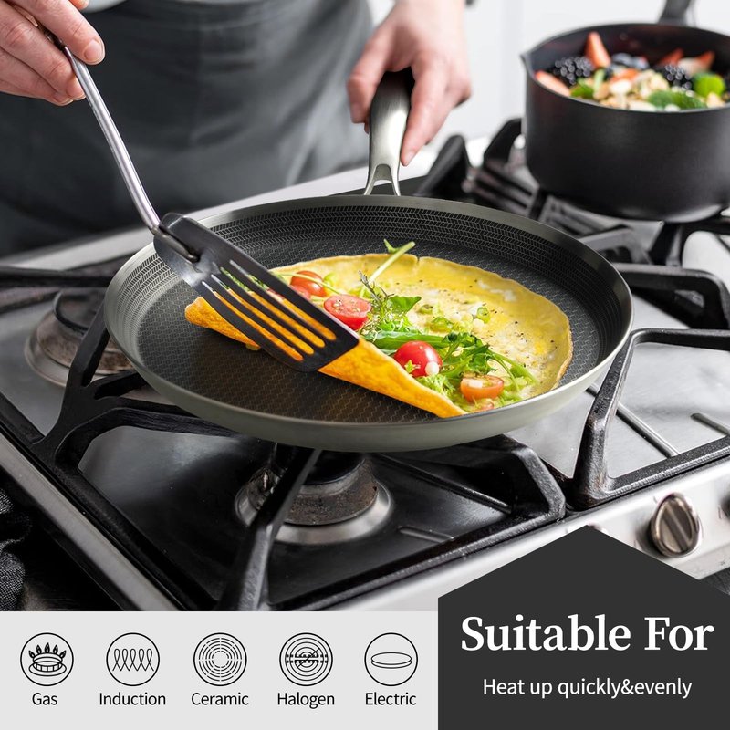 Innerwell Stainless Steel Crepe Pan - 11inch Nonstick Crepe Pan, Stainless Steel Honeycomb Coating Pancake Pan, Non Stick Flat Skillet Tawa Dosa Tortilla Griddle Pan, Induction Compatible, PFOA Free