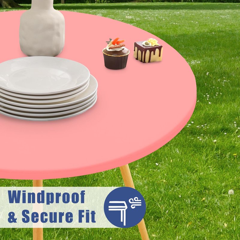 Moosfor Round Spandex Tablecloth, Elastic Fitted Waterproof Tablecloths for 31"-35" Tables, Stretch Washable Picnic Table Cover for Camping, Dining, Indoor and Outdoor,Coral Red