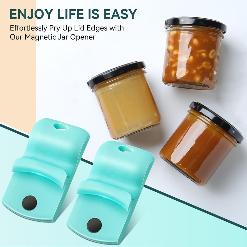 2 Pack Canning Jar Opener with Magnets, Mason Jar Opener For Canning Lids, Regular and Wide Mouth Lids, Powerful Magnet for Easy Refrigerator Storage, Releases Vacuum Seal– Patent Pending (Blue)