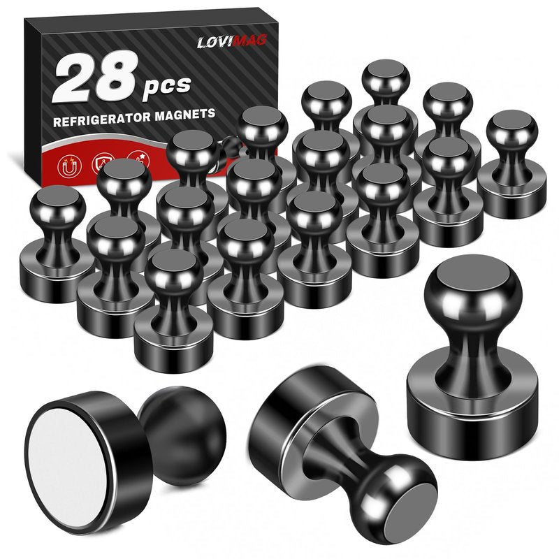 LOVIMAG Fridge Magnets 28Pcs Refrigerator Whiteboard Small Strong Magnet Classroom Kitchen Accessories Decorative Locker Set Decor Must Haves Office Calendar Refrigerador Magnetic Cute Crafts Black