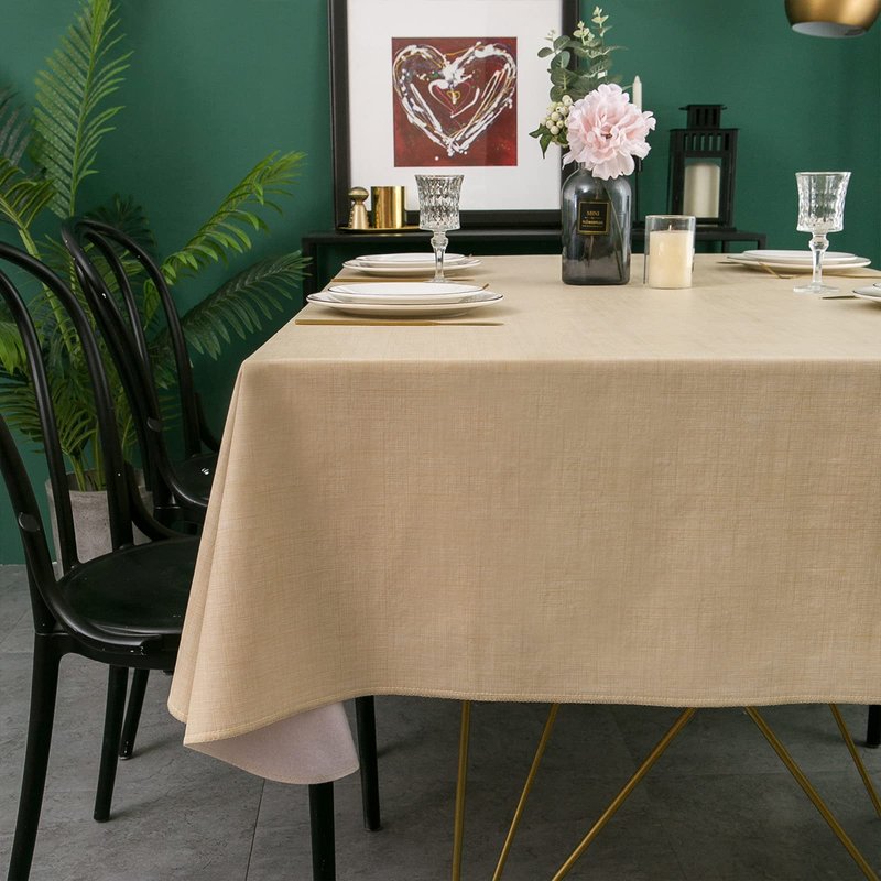 LIBERECOO Vinyl Tablecloth with Flannel Backing, Champagne, Waterproof, Stain-Resistant, Easy-Clean Table Cover for Dining, Kitchen, and Outdoor Use, 60" x 102" Rectangle