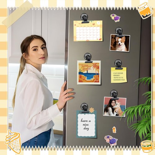 Grtard 12 Pack Magnetic Clips, Fridge Magnets Refrigerator Magnets, Strong Magnetic Clips Heavy Duty, Whiteboard Magnet Clip for Office Home Classroom Organization Kitchen Accessories(Black)