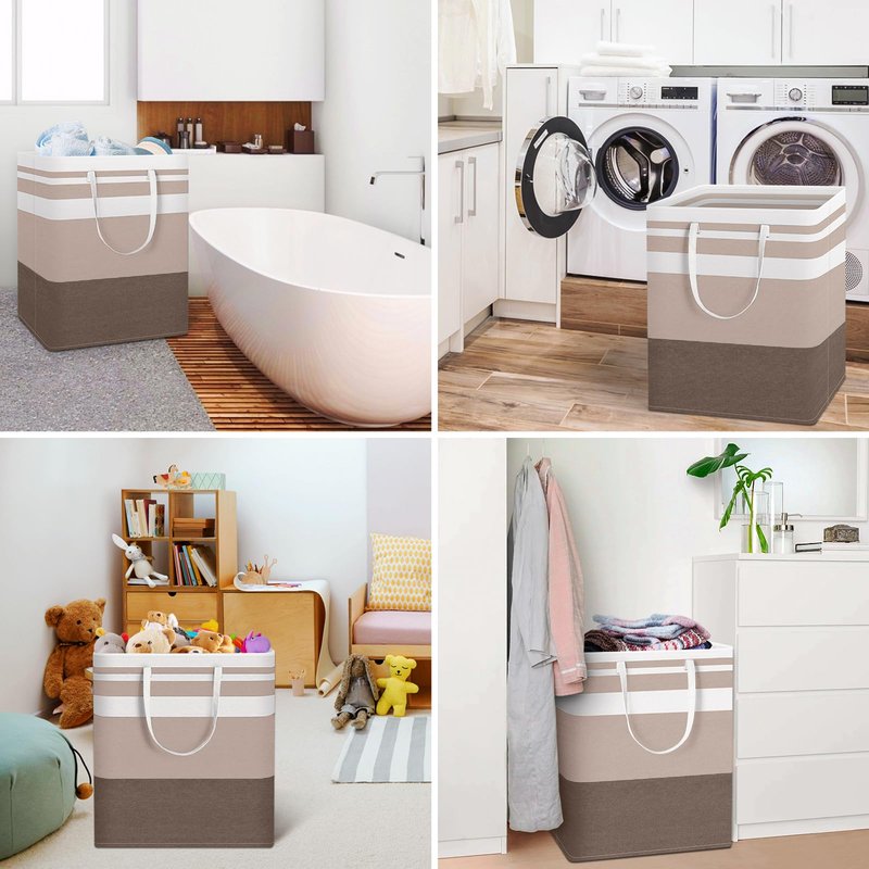 HomeHacks 2-Pack Large Laundry Basket, Waterproof, Freestanding Laundry Hamper, Collapsible Tall Clothes Hamper with Extended Handles for Clothes Toys in the Dorm and Family (Brown, 100L)