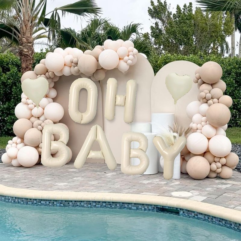 Baby Shower Decorations 8 Set 40 Inch OH BABY Letter Heart Balloons Giant Ice Cream White Foil Balloon Alphabet Banner for Gender Reveal Boho Decor Boy and Girl Neutral Ivory Backdrop Party Decoration