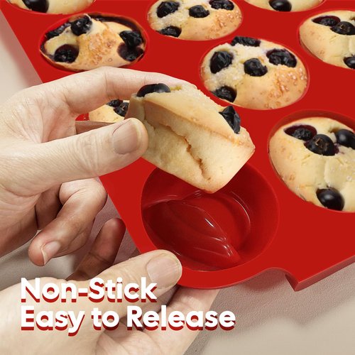 Jalopink 2-Pack Silicone Muffin Pan for Baking – Standard 12-Cup Nonstick Cupcake Pan with Handle, Food-Grade Certified, Odorless, BPA-Free, Silicone Baking Mold for Muffins, Egg Bites, Cupcakes
