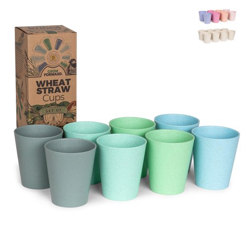 Grow Forward Premium Plastic Kids Cups - 13 oz Unbreakable Wheat Straw Cups for Kids - Non Toxic BPA Free Drinking Glasses for Water, Smoothie - Small Dishwasher Safe Kitchen Tumblers - Rainforest